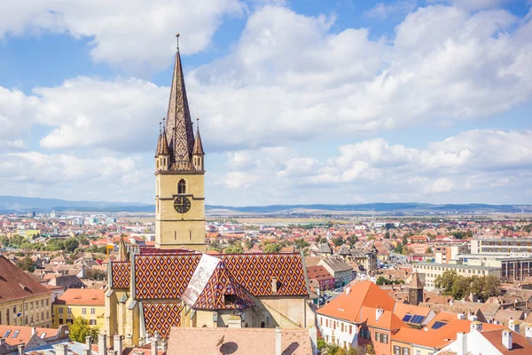 Top view of the city of Sibiu, Romania. Panorama Stock Photo