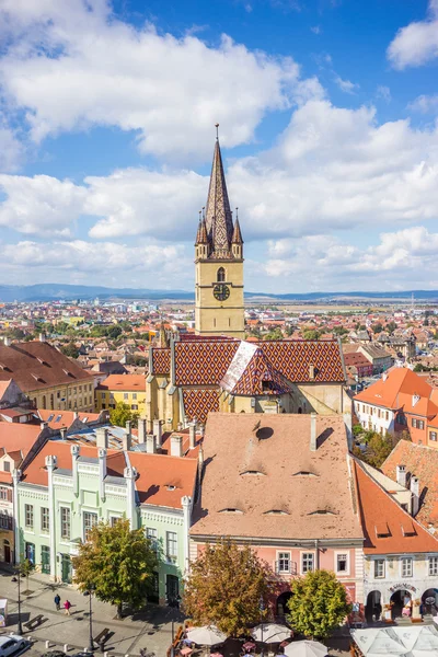 Widok z góry miasta Sibiu, Rumunia. Panoramy Zdjęcia Stockowe bez tantiem