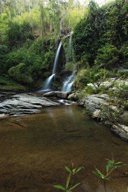 Mae Sapok Şelalesinin güzelliği. Huzurlu bir atmosferi olan küçük bir şelale. Yağmur mevsimi ziyaret etmek için en iyi zamandır. Chiang Mai Eyaleti, Tayland