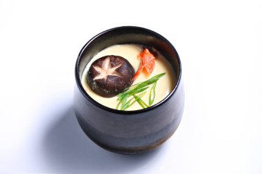 Chawan Mushi or Savory Egg Custard with Shrimp, Chicken, Fish cake and Mushroom 