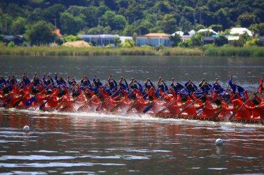 Khiri Khan- Tayland 13 Kasım 2016 Khao Tao Barajı 'nda Geleneksel Uzun Tekne Yarışı Şampiyonası. Hua Hin Bölgesi 