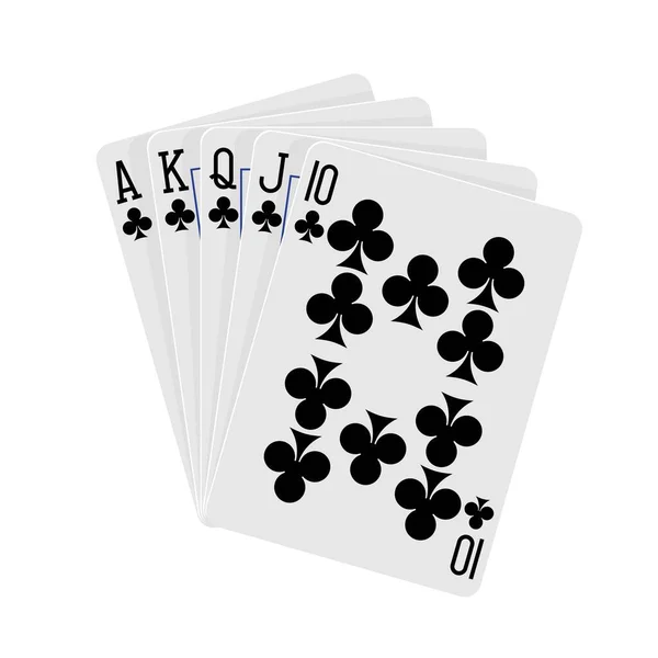 Royal Flush Cartes Club Poker Sur Fond Blanc Dans Vecteur — Image vectorielle