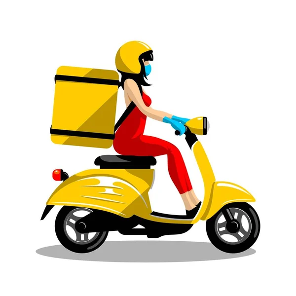 EPS8 vektöründe beyaz arka planda scooter 'da kız yemek teslimatı