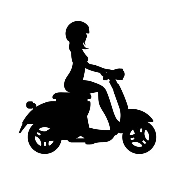 EPS8 vektöründe beyaz arka planda motosikletli bir kızın silueti