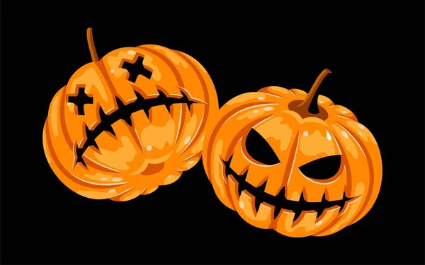 Citrouilles Pour Halloween Sur Fond Noir Dans Vecteur Eps8 — Image vectorielle