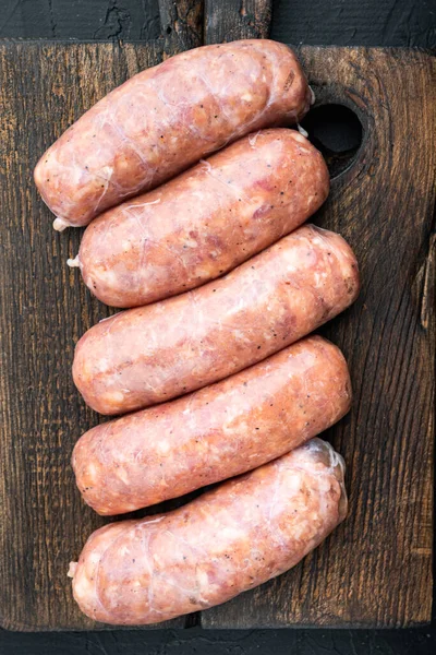 Traditional Pork Sausages Flat Lay Black Background — Stock Photo, Image