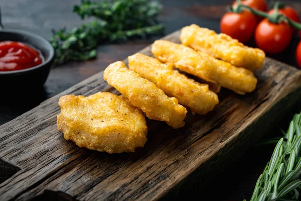 Nuggets Breaded Old Dark Wooden Table — Stock Photo, Image