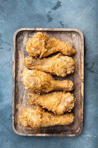 Chicken Leg Breaded Fried Grey Background Flat Lay — Stock Photo, Image