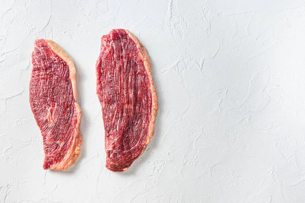 Organic Picanha Beef Meat Steaks White Textured Background Top View — Stock Photo, Image