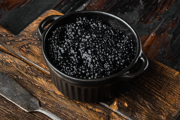 Black Caviar Чаша Старому Темному Дерев Яному Фоні Столу — стокове фото