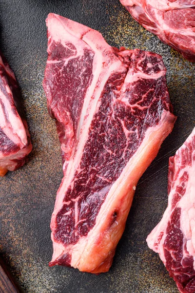 Italian Florentine Bone Beef Meat Steak Set Old Dark Rustic — Foto de Stock