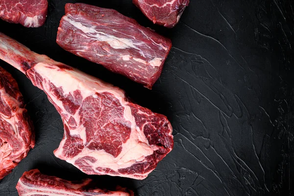 Raw Fresh Marbled Meat Steak Seasonings Set Tomahawk Bone Club — Foto de Stock