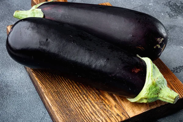 Fresh Organic Eggplant Set Gray Stone Background — Stock Photo, Image