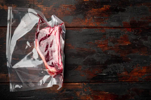 Ξηρό Παλαιωμένο Μοσχάρι Μαρμαροειδές Κρέας Ωμό Φρέσκο Club Beefsteak Πλαστική — Φωτογραφία Αρχείου