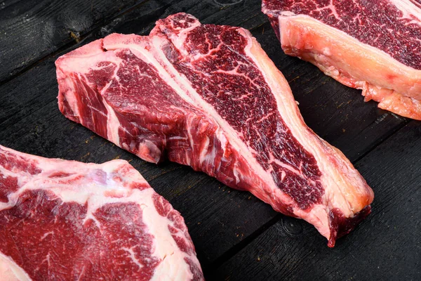 Carne Res Cruda Envejecida Seco Bone Porterhouse Juego Filetes Sobre — Foto de Stock