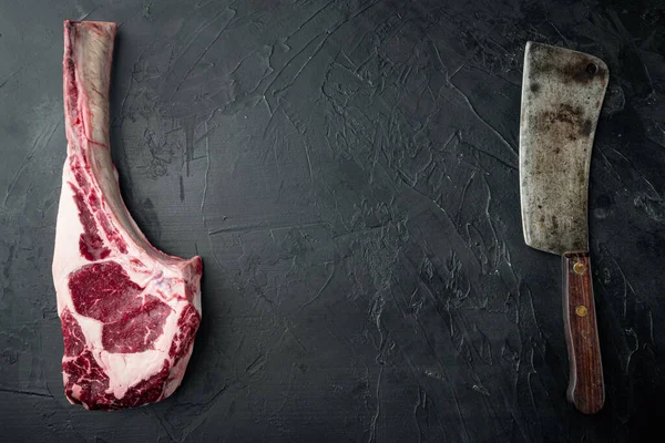 Cuisson Fond Viande Bifteck Tomahawk Cru Avec Épices Herbes Pour — Photo