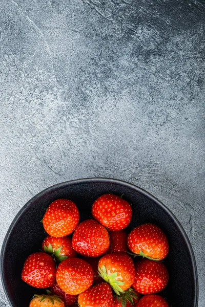 Ripe Red Strawberry Top View Space Text Textured Background — Stock Photo, Image