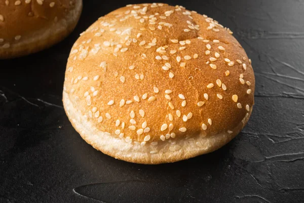 Sandwich Bun Sesame Seeds Set Black Stone Background — Stock Photo, Image