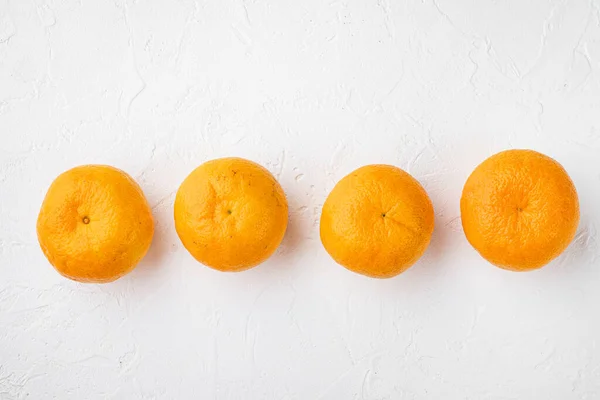Whole Fresh Tangerines Set White Stone Table Background Top View — Stock Photo, Image