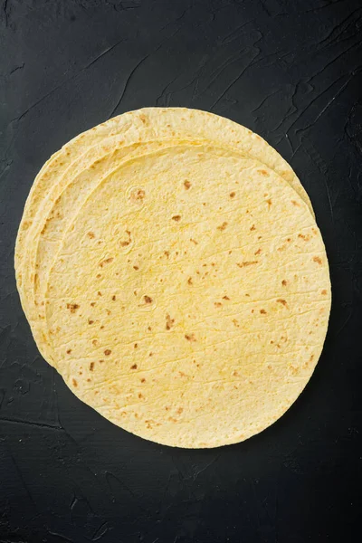 Corn Tortilla Flat Black Background Top View Flat Lay — Stock Photo, Image