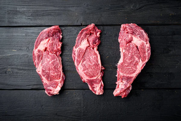 Carne Fresca Mármol Cruda Steak Ribeye Conjunto Ojo Costilla Angus — Foto de Stock