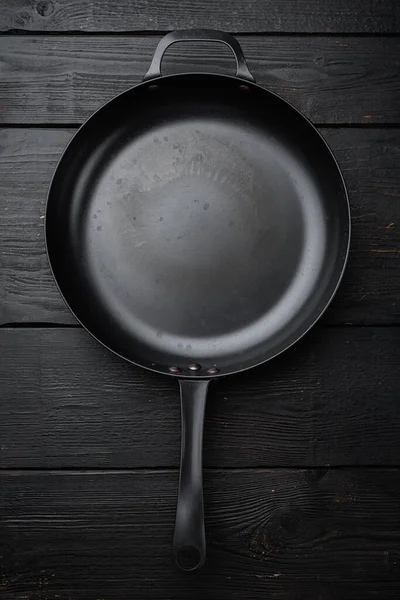 Vintage Gietijzeren Koekenpan Set Met Kopieerruimte Voor Tekst Eten Met — Stockfoto