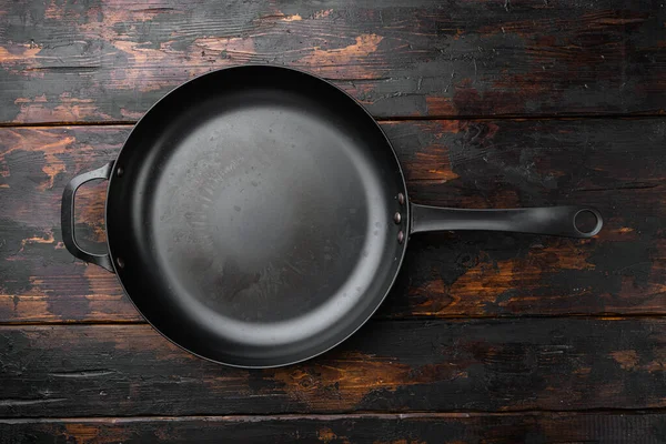 Gietijzeren Koekenpan Set Met Kopieerruimte Voor Tekst Eten Met Kopieerruimte — Stockfoto