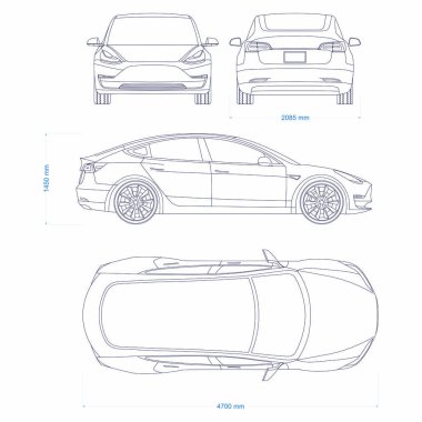 Melez araba vektör şablonu. Elektrikli araba şeması. Beyaz arka planda küçük bir sedan araba. Markalaşma için model şablonu. Boş araç damgalama modeli.