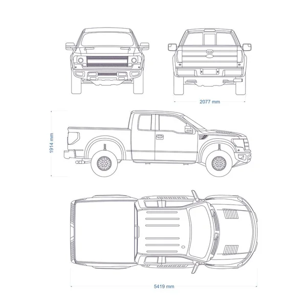 Modelo Vetor Caminhão Coleta Planta Camião Carro 4X4 Fundo Branco — Vetor de Stock