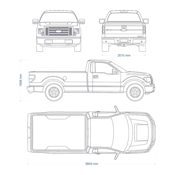 Modèle Vectoriel Camionnette Plan Camion 4X4 Voiture Sur Fond Blanc — Image vectorielle