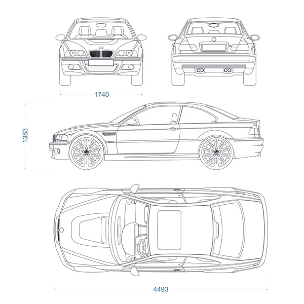 Coupe Sport Auto Vector Template Blauwdruk Van Sportwagens Auto Witte — Stockvector