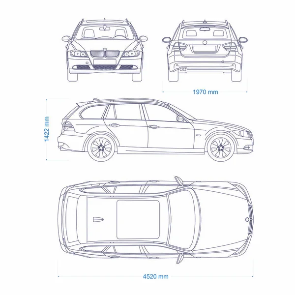 Outline Vector Drawing Wagon Car Wagon Car Blueprint Car Vector — Stock Vector