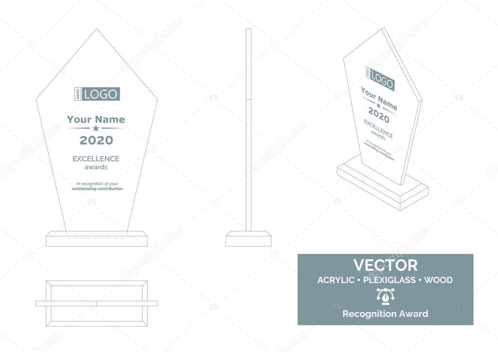 Trophy Vector Template, Business trophy Distinction Award, Corporate Recognition trophy Award