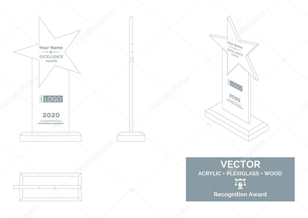 Star trophy Vector Template, Business trophy Distinction Award, Corporate Recognition trophy Award