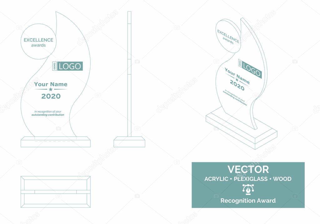 Trophy Vector Template, Business trophy Distinction Award, Corporate Recognition trophy Award