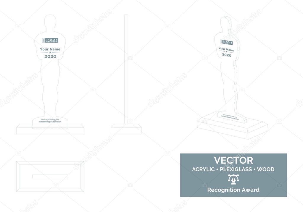 Oscar statue Trophy Vector Template, Cinema trophy Distinction Award, Movie Recognition trophy Award