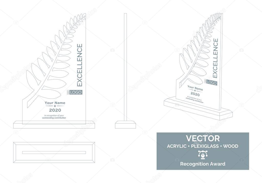 Fern Trophy Vector Template, Business Trophy Distinction Award, Employee Recognition Trophy Award