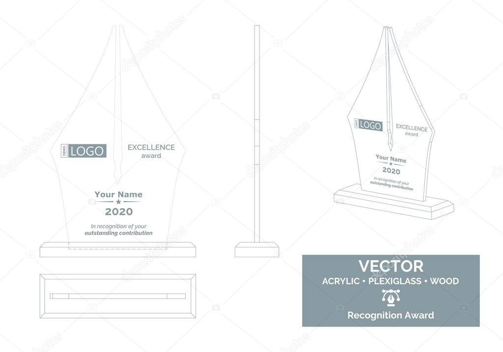 Writer trophy vector template in the form of a pen, Author trophy Distinction Award, Recognition Trophy Award