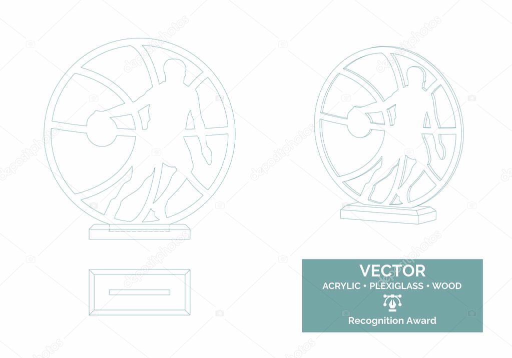 Basketball player trophy vector template, Basketball trophy template, Basketball championship recognition award, Best player award