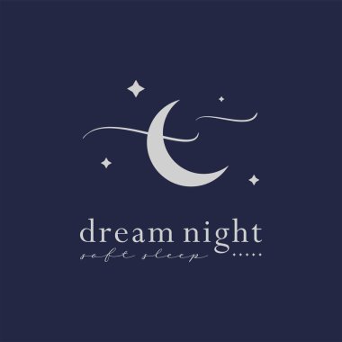 Rüya gece logosu şablonu. Gece gökyüzü logosu. Ay ve yıldız logosu.