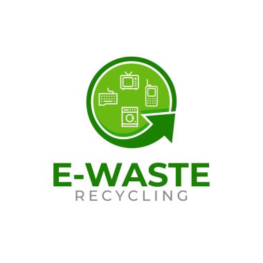 E-atık logo şablonu. Elektrik atığı simgesi. Elektriksel geridönüşüm işareti. Elektrik ögeleri için geri dönüşümü ayır.