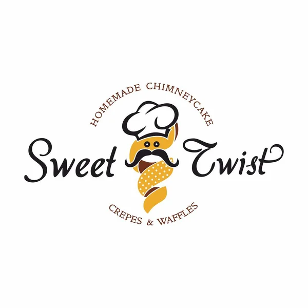 Sweet Twist Schoorsteen Cake Logo Design Chef Hoed Snor Logo — Stockvector