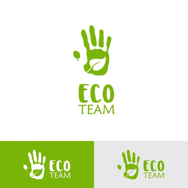 Modelo Logotipo Mão Eco Equipe Logotipo Folha Mão — Vetor de Stock