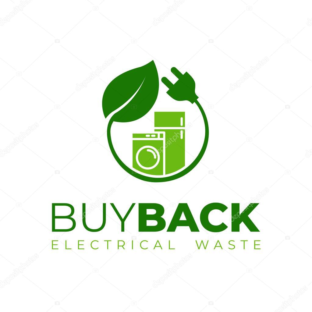Buyback household waste electrical and electronic equipment logo template. Electrical waste icon. Recycling electrical items logo. E-Waste icon. Washing machine and fridge.