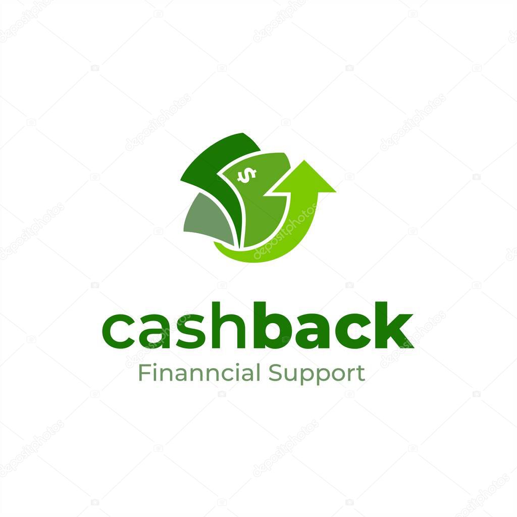 Cashback logo vector design. Money logo template. Business and finance icon. Money with arrow up. Currency. Financial support.