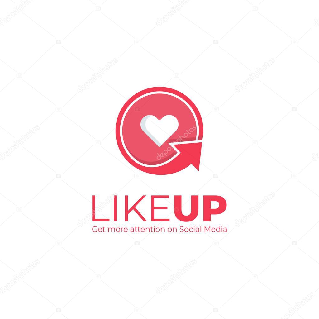 Like up logo template. Social media heart flat icon. Get more attention on social media.