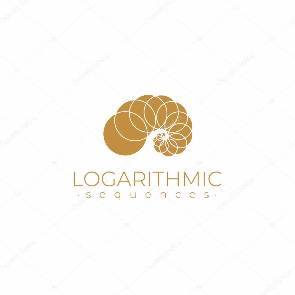 Sacred geometry logo template. Logarithmic sequences. Fibonacci spiral logo design. Golden ratio. Flower of life. Divine proportion