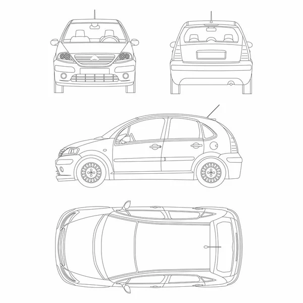 Порожній Компактний Шаблон Автомобіля Брендингу Або Реклами Контурний Векторний Малюнок — стоковий вектор