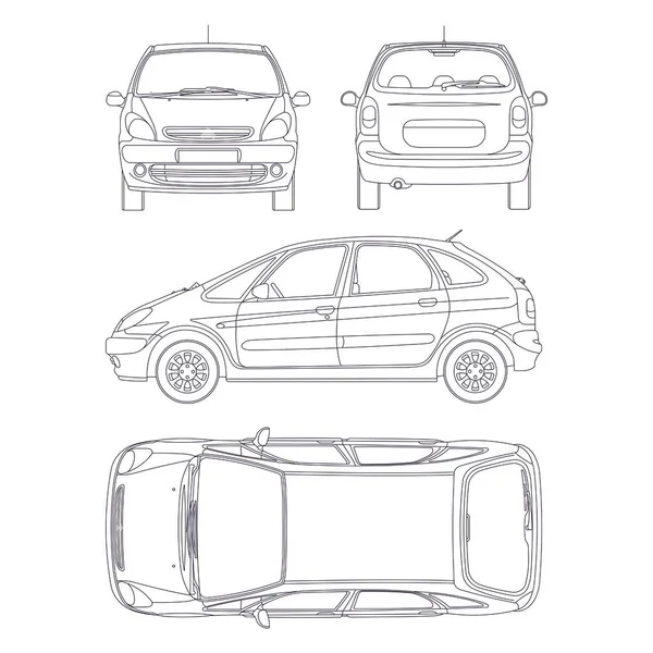 Esquema Dibujo Vectorial Coche Mpv Plan Coche Minivan Maqueta Vector — Vector de stock