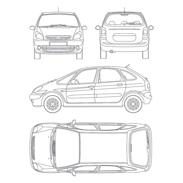 Obrysová Vektorová Kresba Mpv Auta Plán Minivanu Vektorový Model Rodinného — Stockový vektor